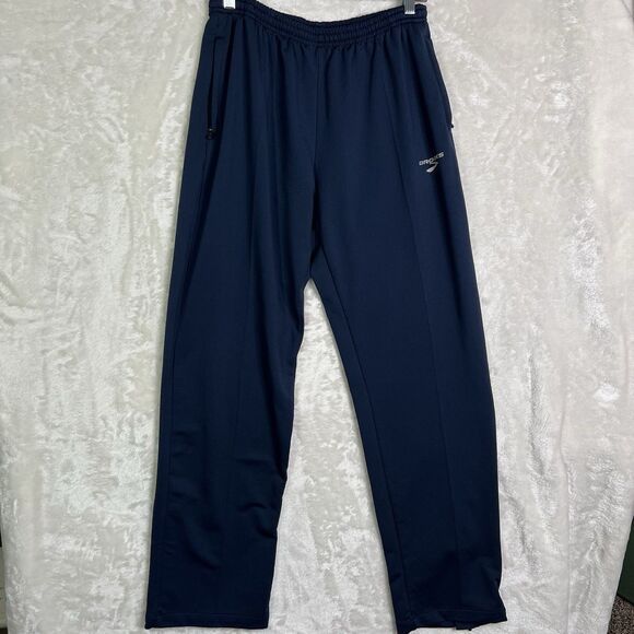Brooks Men's Sz L Athletic Joggers Navy Blue Sport Pants Trackers 2 Packets Zip - Picture 2 of 9
